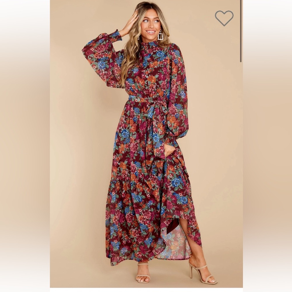 Red Dress floral high neck maxi dress